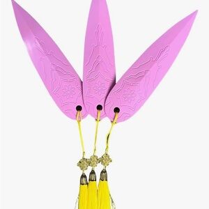 Elegant Pink Fan with Yellow Tassels